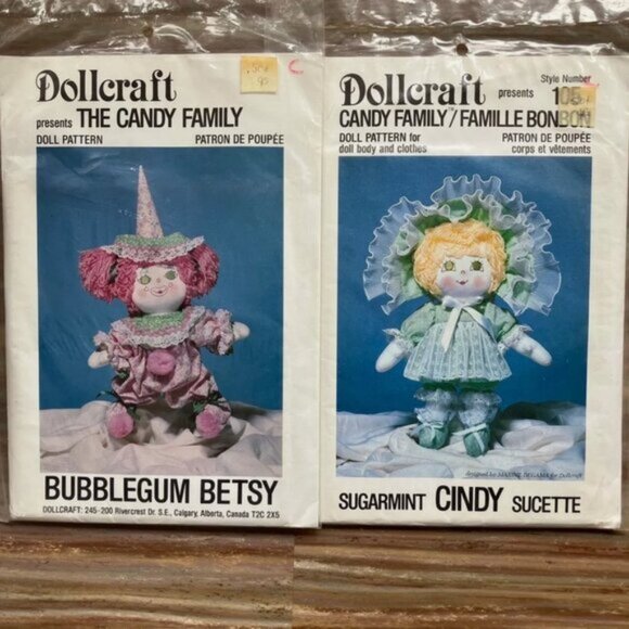 2 UNCUT Cloth Doll Sewing Patterns Dollcraft Sugarmint Cindy+Bubblegum Betsy - Picture 1 of 3